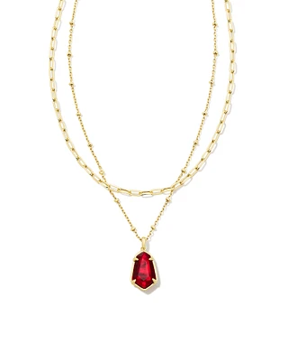 Alexandria Gold Multi Strand Necklace in Cranberry Illusion