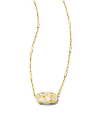 Framed Elisa Gold Short Pendant Necklace in White Mosaic Glass