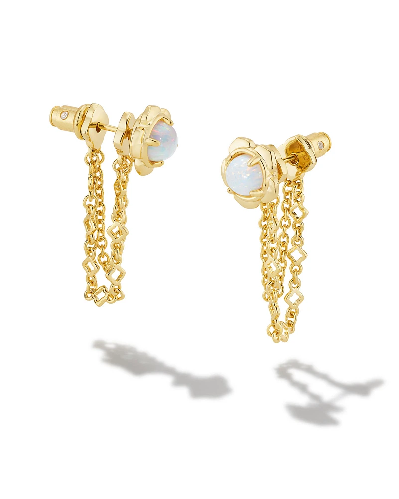 Susie Convertible Gold Ear Jacket Earrings in Bright White Kyocera Opal