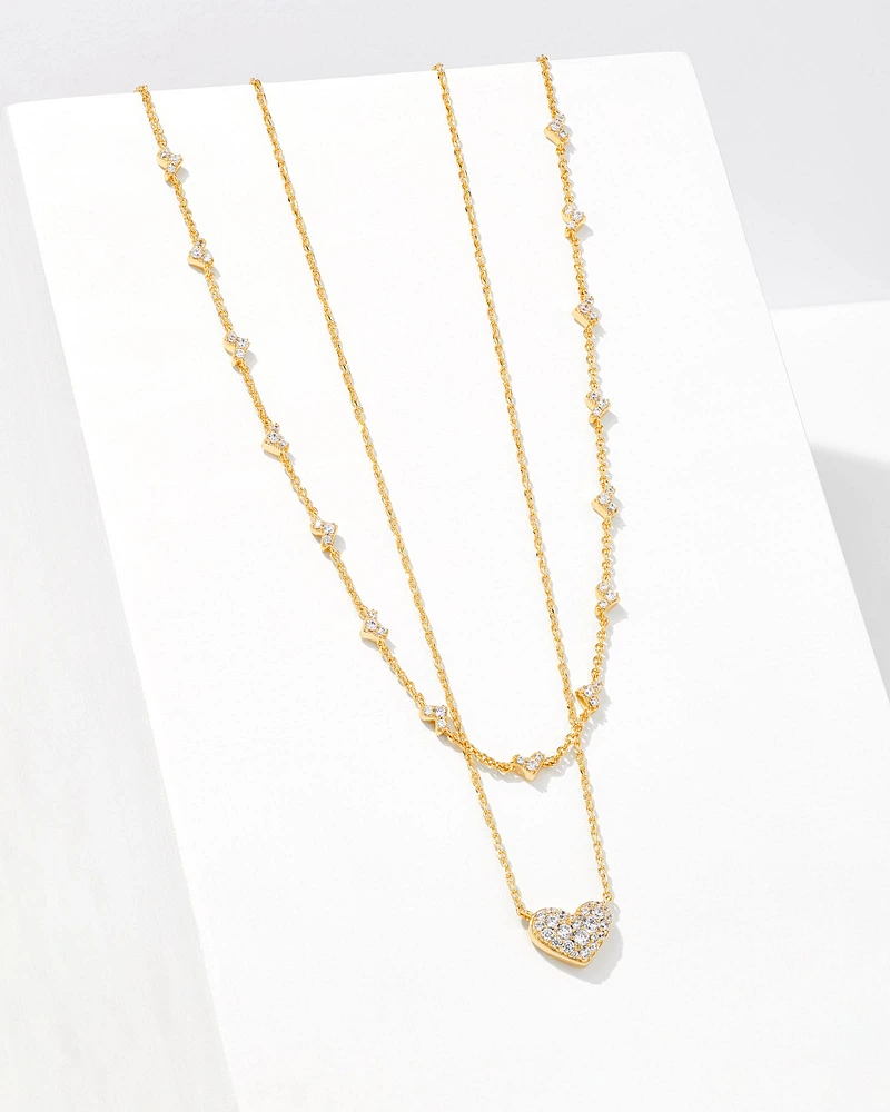 Heart Necklace Layering Set in Gold