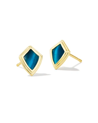 Monica Gold Stud Earrings in Teal Tiger's Eye