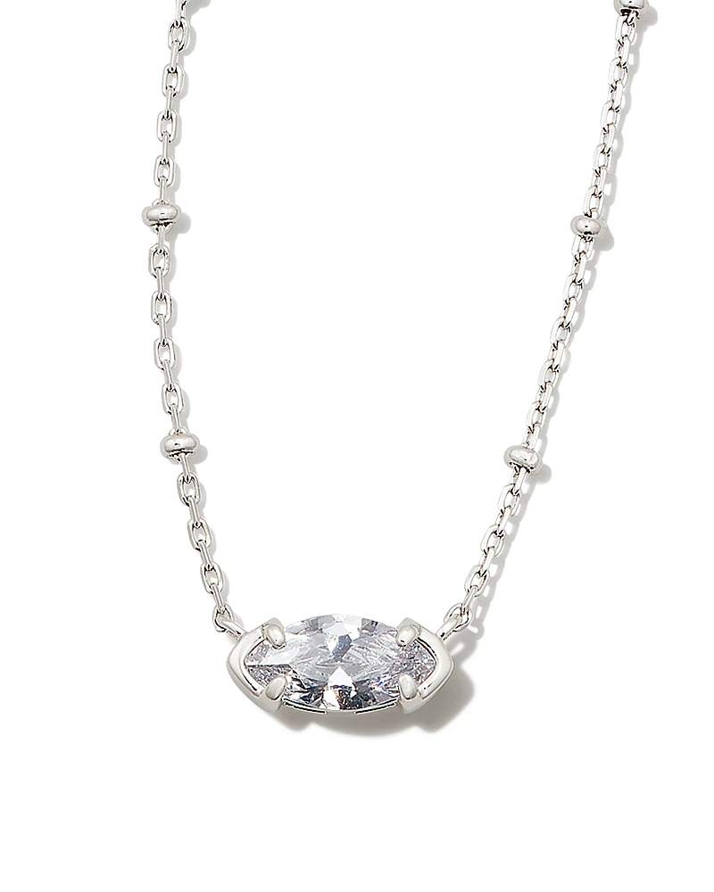 Genevieve Silver Satellite Short Pendant Necklace in White Crystal