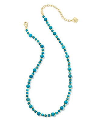 Jovie Gold Beaded Strand Necklace in Variegated Dark Teal Magnesite