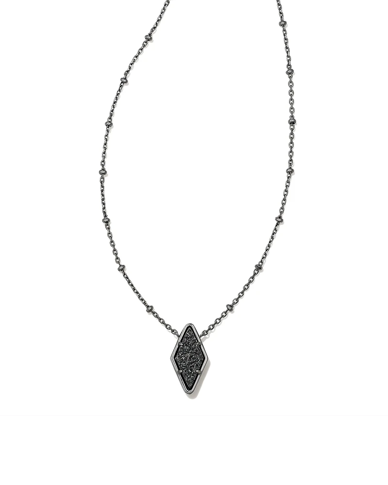 Kinsley Gunmetal Short Pendant Necklace in Black Drusy