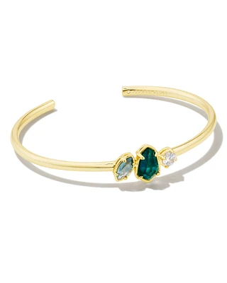 Alexandria Gold Cuff Bracelet in Teal Green Mix