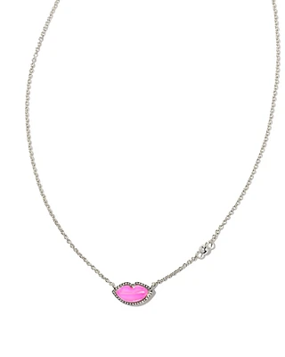 Lips Silver Pendant Necklace in Hot Pink Mother-of-Pearl