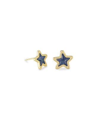 Jae Star Gold Stud Earrings in Navy Cat's Eye