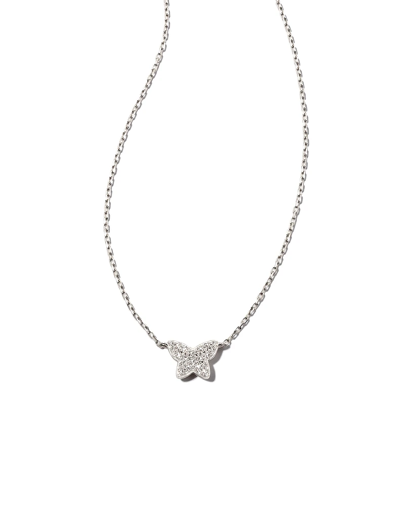 Butterfly 14k White Gold Pendant Necklace in White Diamond