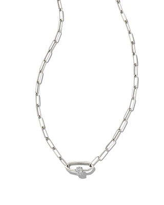 Stella 14k White Gold Paperclip Pendant Necklace in White Diamond