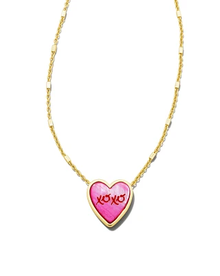 XOXO Gold Pendant Necklace in Hot Pink Mother-of-Pearl