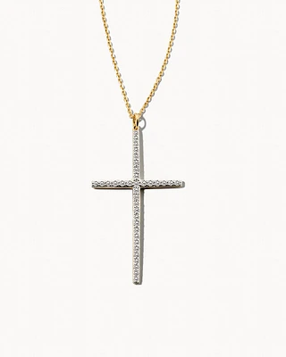 Statement Cross 14k Yellow Gold Necklace in White Diamond