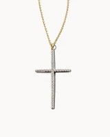 Statement Cross 14k Yellow Gold Necklace in White Diamond