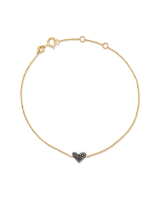 Heart 14k Yellow Gold Delicate Chain Bracelet in Black Diamond