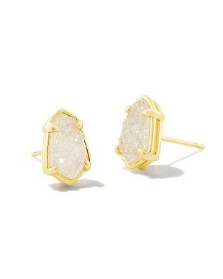 Alexandria Gold Stud Earrings in Iridescent Drusy