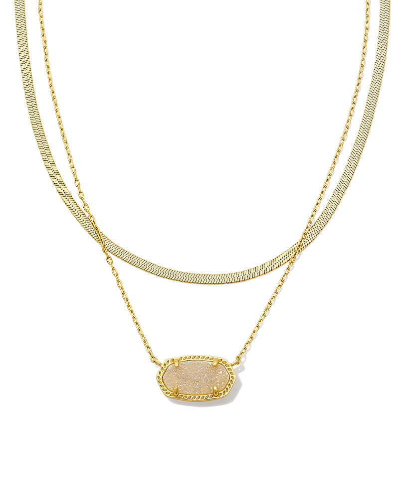 Elisa Herringbone Gold Multi Strand Necklace in Iridescent Drusy