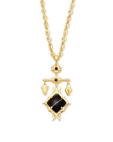 Cass Gold Large Long Pendant Necklace in Black Banded Agate