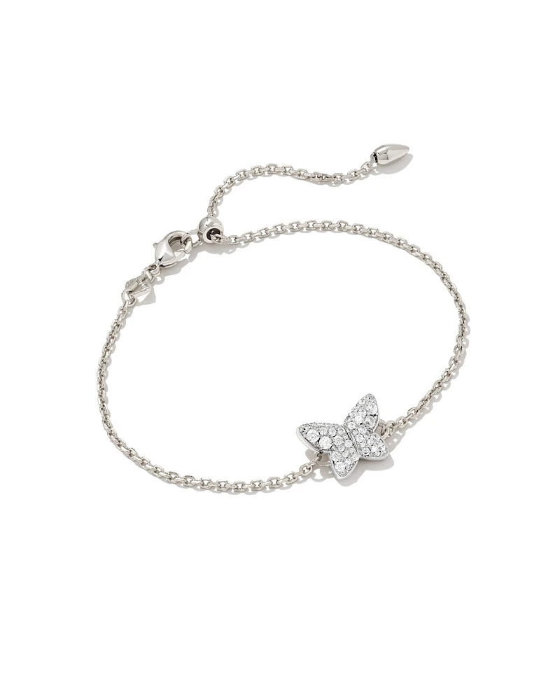 Lillia Butterfly Silver Delicate Bracelet in White Crystal