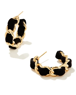 Everleigh Gold Velvet Hoop Earrings in Black