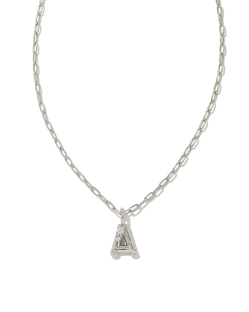 Crystal Letter A Silver Short Pendant Necklace in White Crystal