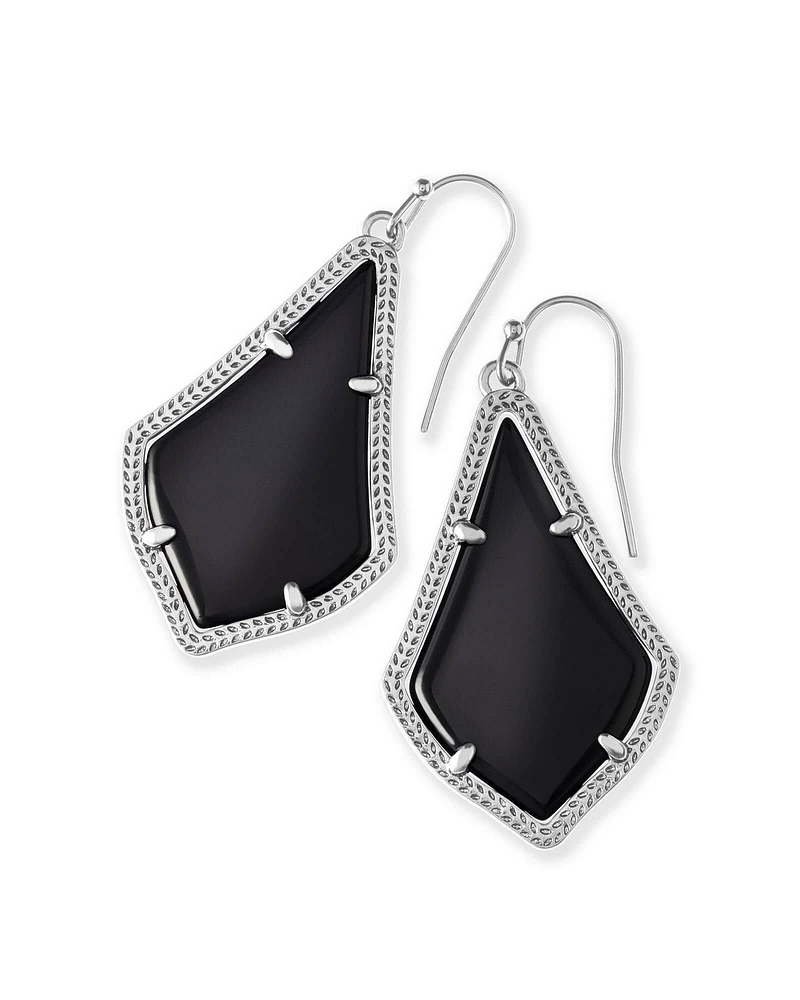 Alex Silver Drop Earrings in Black Opaque Glass