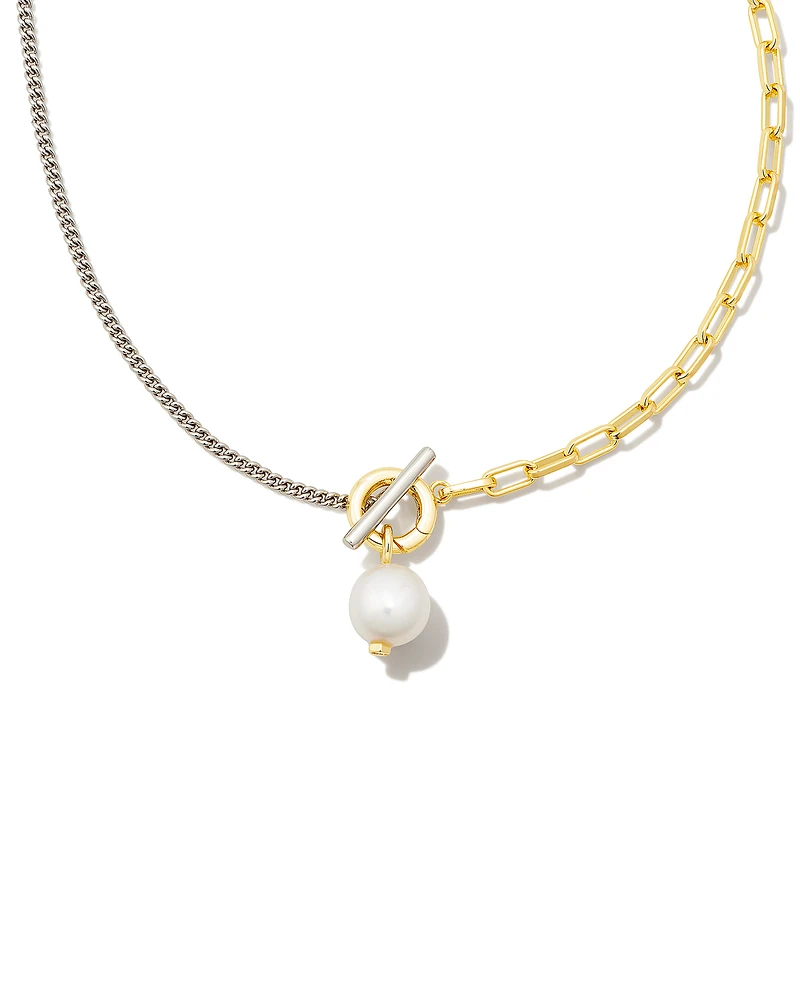 Leighton Convertible Mixed Metal Pearl Chain Necklace in White Pearl