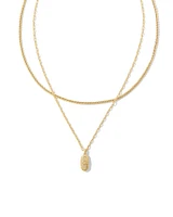 Rue Gold Multi Strand Necklace in White Crystal