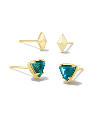 Greta Gold Stud Earrings Set of 2 in Teal Abalone