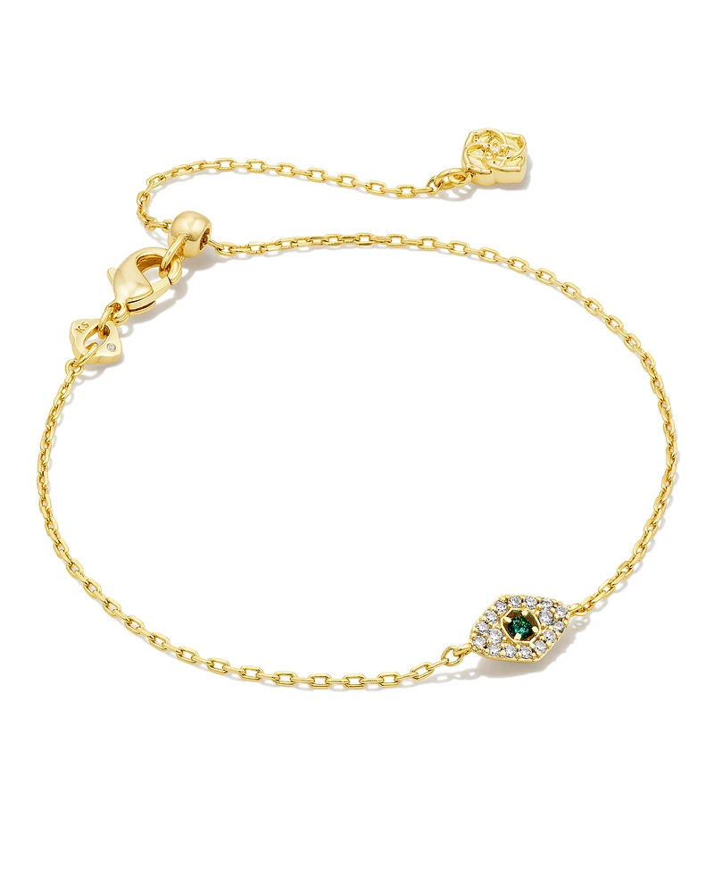 Ashrafa Gold Eye Delicate Chain Bracelet in Green Crystal Mix