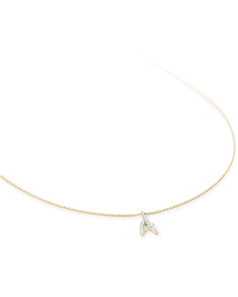 Diamond Letter A Pendant Necklace in 14k Yellow Gold