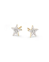 Star 14k Yellow Gold Stud Earrings in White Diamonds