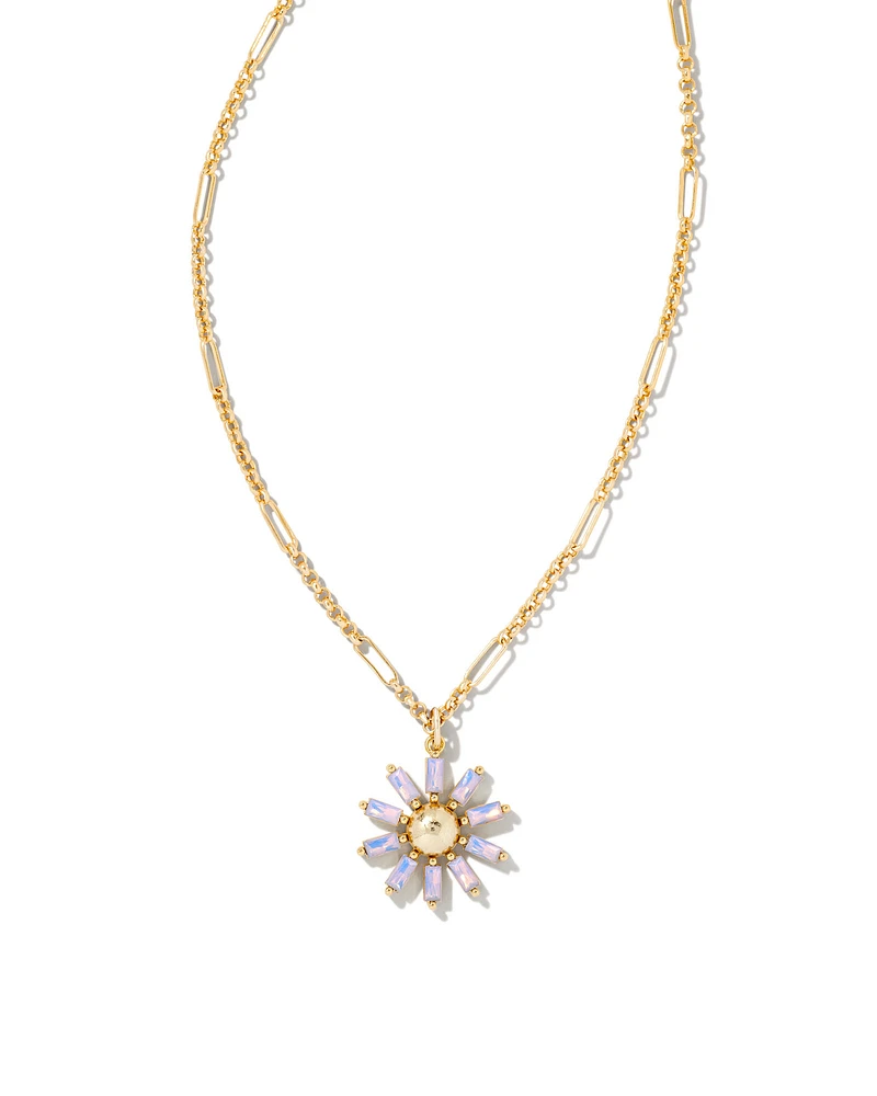 Madison Daisy Gold Short Pendant Necklace in Pink Opal Crystal