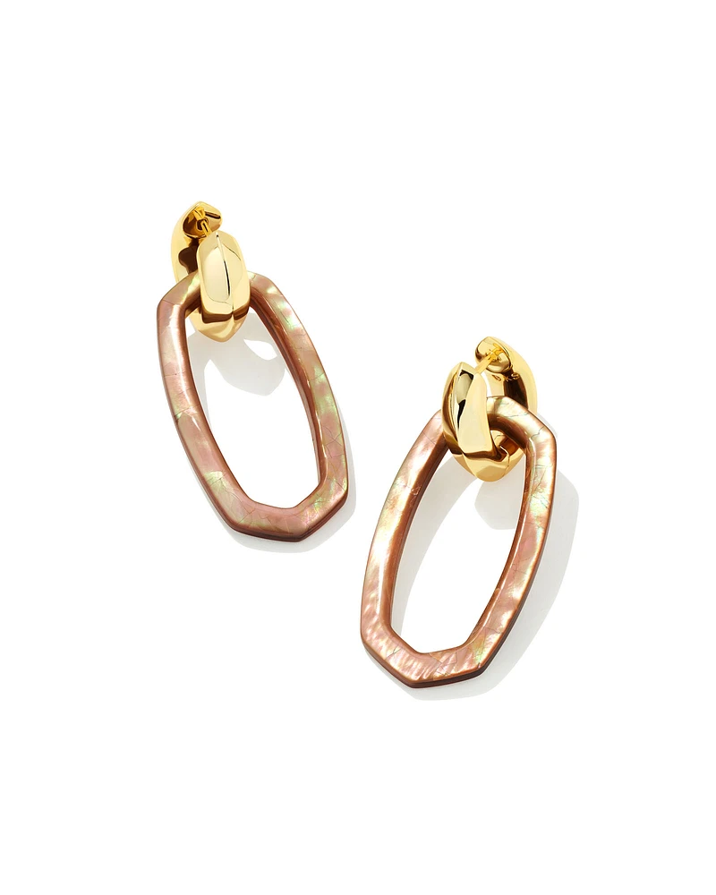 Danielle Gold Convertible Link Earrings in Brown Mother-of-Pearl