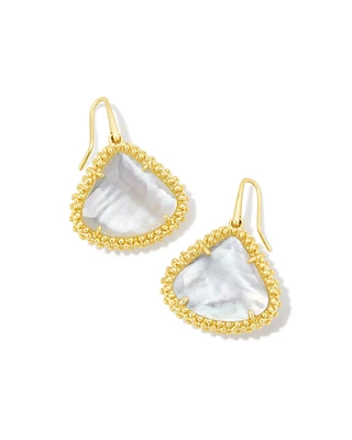 Framed Kendall Gold Large Drop Earrings in Ivory Mother-of-Pearl