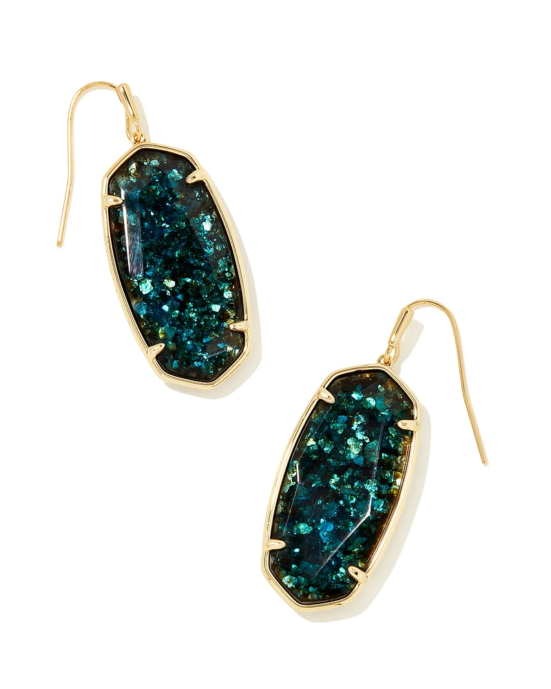 Faceted Gold Elle Drop Earrings in Dark Teal Mica