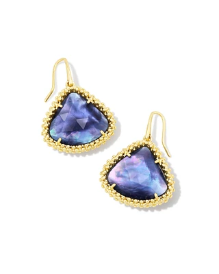 Framed Kendall Gold Large Drop Earrings in Dark Lavender Illusion