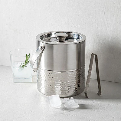 KSP Bar Essentials 'Hammered' Double Wall Ice Bucket with Tongs