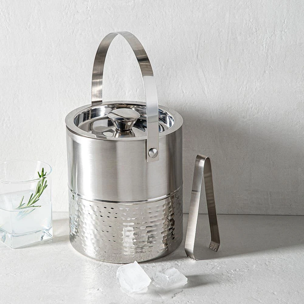 KSP Bar Essentials 'Hammered' Double Wall Ice Bucket with Tongs