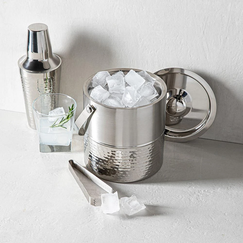 KSP Bar Essentials 'Hammered' Double Wall Ice Bucket with Tongs