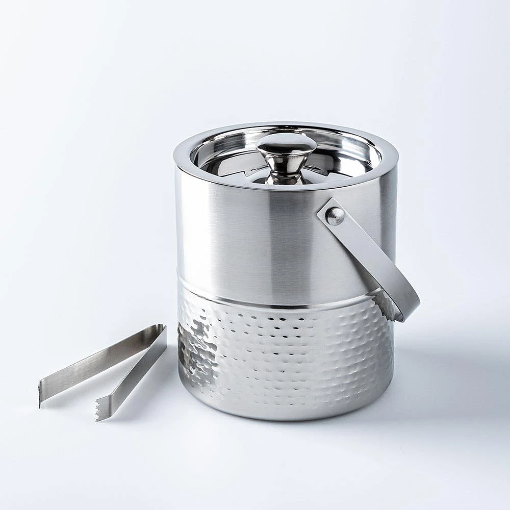 KSP Bar Essentials 'Hammered' Double Wall Ice Bucket with Tongs