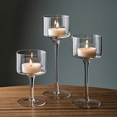 KSP Elise Stem Glass Pillar Candle Holder - Set of 3 (Clear)