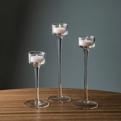 KSP Elise Stem Glass Tealight Candle Holder - Set of 3 (Clear)