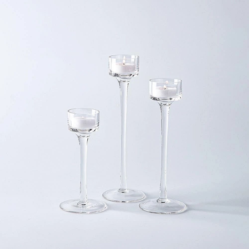 KSP Elise Stem Glass Tealight Candle Holder - Set of 3 (Clear)