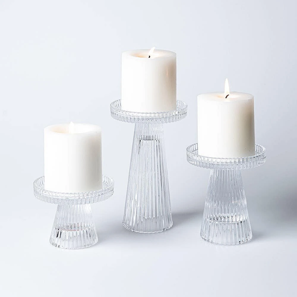 KSP Ava Ribbed Glass Pillar Candle Holder