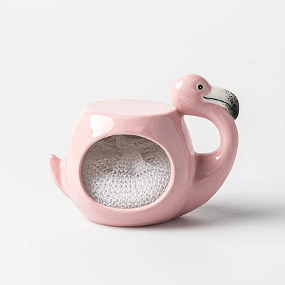Boston Warehouse Scrubby 'Flamingo' Ceramic Scrubby Holder