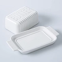 KSP Ribbed Porcelain Butter Dish with Lid (White)