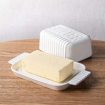 KSP Ribbed Porcelain Butter Dish with Lid (White)