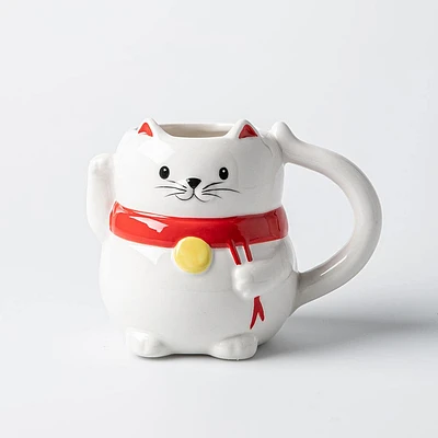 Boston Warehouse Flea Market Shaped 'Happy Cat' Mug (White/Red/Gold)