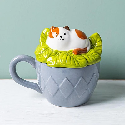 Boston Warehouse Flea Market Shaped 'Cat' Mug with Lid (Multi Colour)