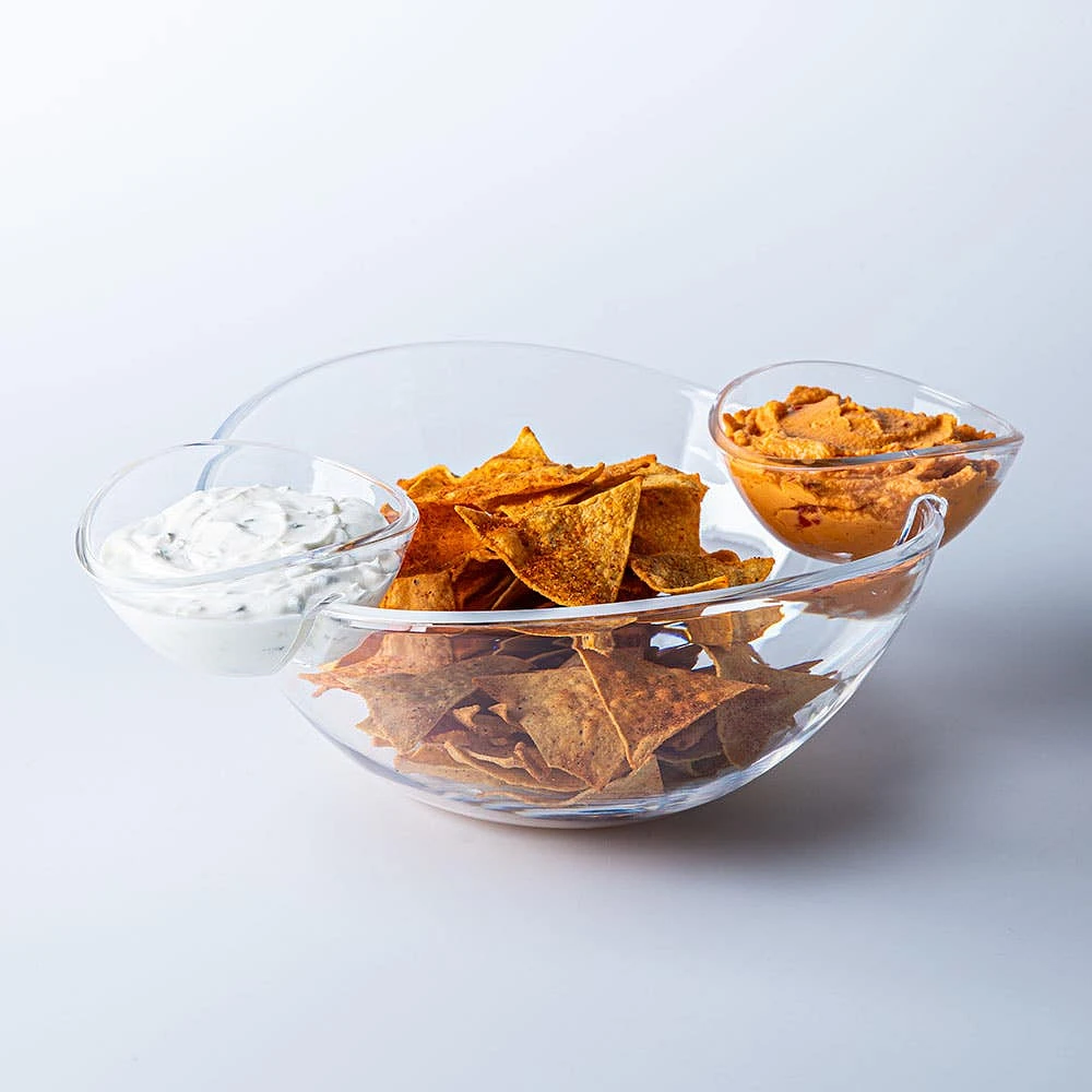 KSP Perch Chip and Dip Serving Bowl - Set of 3 (Clear)