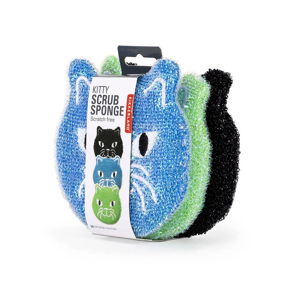 Kikkerland Kitty Scrub Sponge - Set of 3 (Multi Colour)